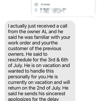 AL The Plumber - Texts with company about reschedules in May/June/July. - Plumbing Near Me - Liberty Township, Ohio