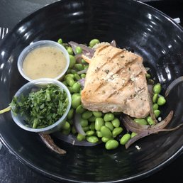 Salmon, red onion, edamame, black bean, quinoa, cilantro, cilantro lime dressing Salmon, red onion, edamame, black bean, quinoa, cilantro, cilantro lime dressing