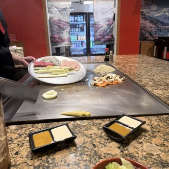 Okayama Steakhouse - Preparing our food by the chef - Japanese Near Me - Chula Vista, California