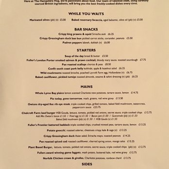 Hampshire Hog - Menu - mains - Hotels Near Me - Hampshire, HAM