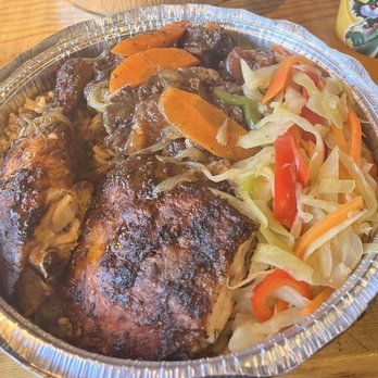 Brawta - Jerk chicken and oxtail with rice and peas and coleslaw. Yummmmmm!!! - Caribbean Near Me - Halifax, Nova Scotia