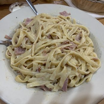 Mythos Restaurant - Fettuccine Alfredo Carbonara - 1/5 stars - Alfredo is NOT carbonara sauce!! - Pizza Near Me - Taylors, South Carolina Mythos Restaurant - Fettuccine Alfredo Carbonara - 1/5 stars - Alfredo is NOT carbonara sauce!! - Pizza Near Me - Taylors, South Carolina