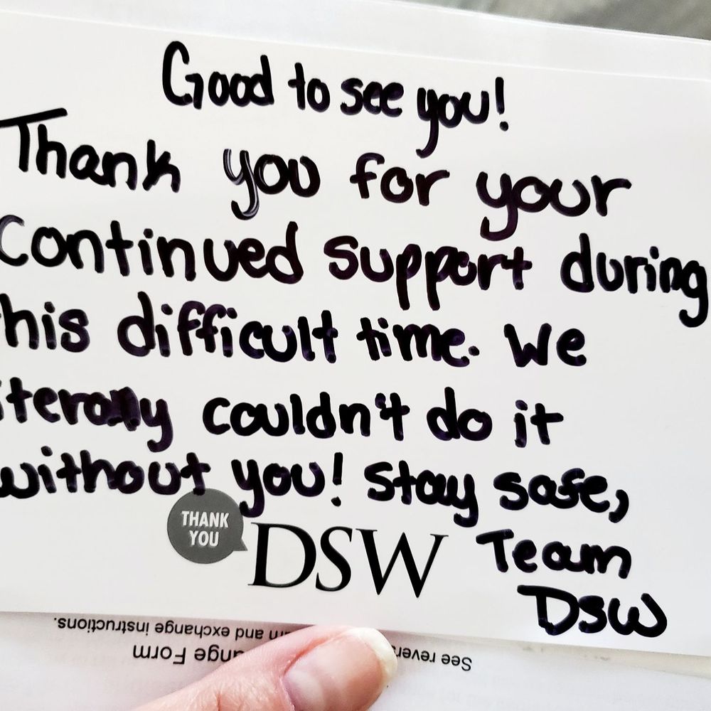 DSW Designer Shoe Warehouse - Hand written thank you letter that came in my order - Shoe Stores Near Me - Altamonte Springs, Florida DSW Designer Shoe Warehouse - Hand written thank you letter that came in my order - Shoe Stores Near Me - Altamonte Springs, Florida