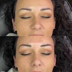 East Coast Cosmetics Academy - Top photo: healed brows from over 2 years ago Bottom photo: immediately after her touch up!