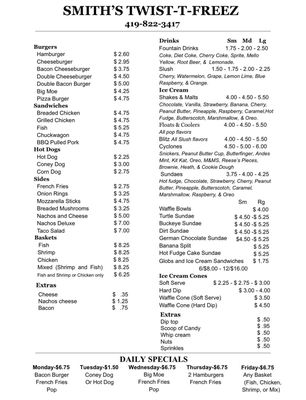 Menu photo 2 Smith's Twist-T-Freez Delta, OH Menu photo 2 Smith's Twist-T-Freez Delta, OH