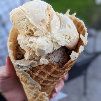 Sweet Jenny's - Double size in a yummy waffle cone. Butter Beer and Salted Caramel Truffle. - Ice Cream & Frozen Yogurt Near Me - Williamsville, New York Sweet Jenny's - Double size in a yummy waffle cone. Butter Beer and Salted Caramel Truffle. - Ice Cream & Frozen Yogurt Near Me - Williamsville, New York