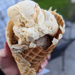 Sweet Jenny's - Double size in a yummy waffle cone. Butter Beer and Salted Caramel Truffle.