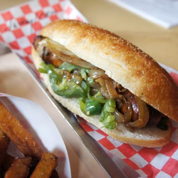 Wvrst - turkey/chicken sausage on a bun with sautéed jalapeños and caramelized onion - German Near Me - Toronto, Ontario Wvrst - turkey/chicken sausage on a bun with sautéed jalapeños and caramelized onion - German Near Me - Toronto, Ontario