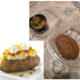 Loaded potato on the menu, how it is packaged to go Loaded potato on the menu, how it is packaged to go