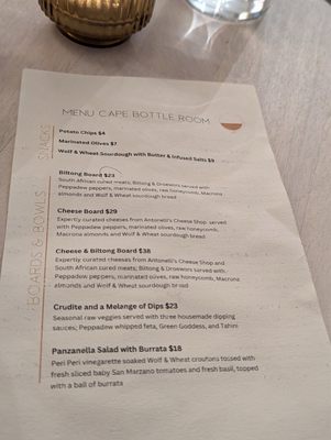 Menu photo 2 Cape Bottle Room Austin, TX
