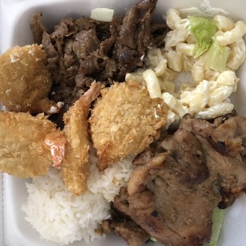 QQ Aloha BBQ - Three meat plate #34 shrimp, bbq chicken and beef - Asian Fusion Near Me - Lompoc, California QQ Aloha BBQ - Three meat plate #34 shrimp, bbq chicken and beef - Asian Fusion Near Me - Lompoc, California