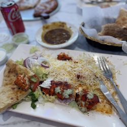 New York Pizza Grill Kabob - Chicken kabob with a side of chick peas.