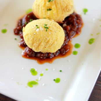 Nova - Fried Cheese: Paula's Handmade Burrata, Polenta Crusted, Tomato Chutney - Gastropubs Near Me - Dallas, Texas Nova - Fried Cheese: Paula's Handmade Burrata, Polenta Crusted, Tomato Chutney - Gastropubs Near Me - Dallas, Texas