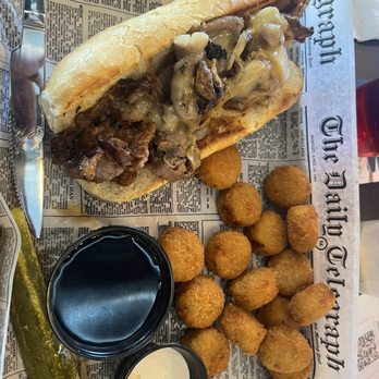 Reds Sunset Grill - Smoked steak sandwich - delicious and not Smokey at all! Spicy tater mashers - American Near Me - Colorado Springs, Colorado