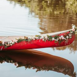 Kikilis Florist - Our summery garland in the peak of Christmas season. Perfect for our save the dates for our summer wedding!