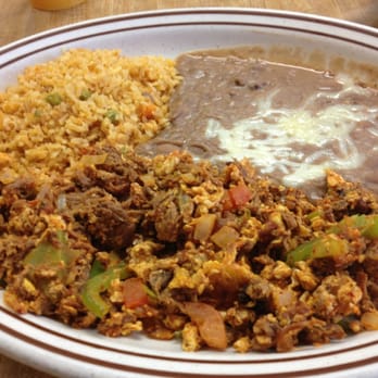 Las Lomas Restaurant - Breakfast machaca plate with rice and beans - Mexican Near Me - Sylmar, California