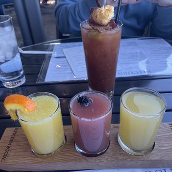 Kitchen Social - Mimosa flight & Bloody Mary. Definitely worth it! - Cocktail Bars Near Me - Columbus, Ohio
