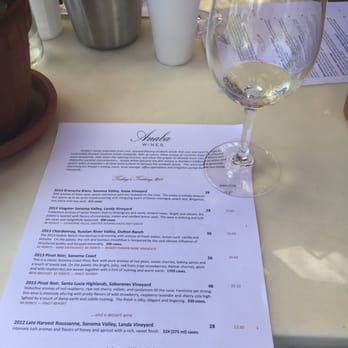 Anaba Wines - Menu with the small pour. - Wine Tasting Room Near Me - Sonoma, California