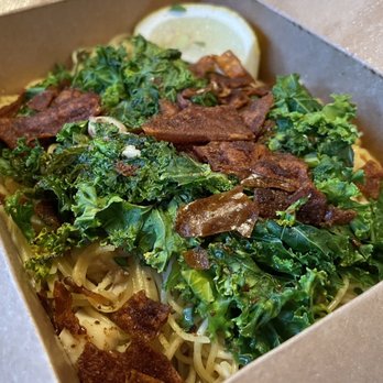 ION Restaurant, It's Only Natural, ION - Vegan "White Clam Pasta" with "bacon" and "garlic greens" - Vegan Near Me - Middletown, Connecticut ION Restaurant, It's Only Natural, ION - Vegan "White Clam Pasta" with "bacon" and "garlic greens" - Vegan Near Me - Middletown, Connecticut