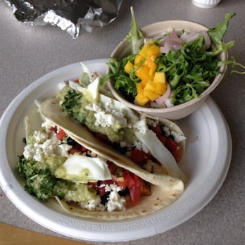 Terrace Café - Vegetarian black bean, sweet potato, and guacamole tacos. A side of mango salad as well. - Cafeteria Near Me - Chapel Hill, North Carolina Terrace Café - Vegetarian black bean, sweet potato, and guacamole tacos. A side of mango salad as well. - Cafeteria Near Me - Chapel Hill, North Carolina