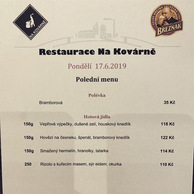Menu photo 6 Hostinec Na Kovárně Prague, PR Menu photo 6 Hostinec Na Kovárně Prague, PR