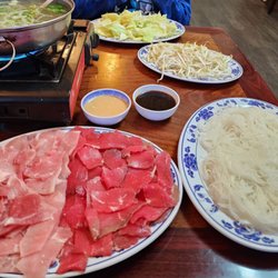 Vina Asian Restaurant - Part of the hot pot. Non seafood options and asked for sprouts instead of meatballs. There is tofu out of the picture and the broth is huge!