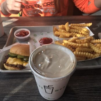 Shake Shack Inner Harbor - Burger, fries and Black & White Shake. Well deserved treat after the Baltimore Half Marathon! - Burgers Near Me - Baltimore, Maryland Shake Shack Inner Harbor - Burger, fries and Black & White Shake. Well deserved treat after the Baltimore Half Marathon! - Burgers Near Me - Baltimore, Maryland