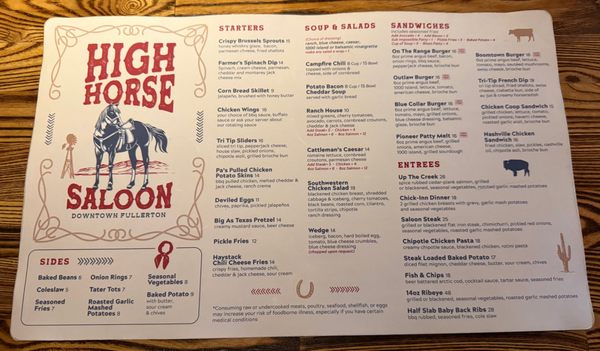 Menu photo 1 High Horse Saloon Fullerton, CA Menu photo 1 High Horse Saloon Fullerton, CA