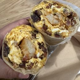 Breakfast burrito bacon and added sausage