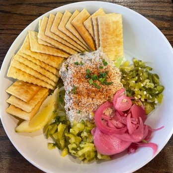 The Talking Pint - Fish Dip Spread (with pickled onion, pickles, jalapenos & lemon) Only thing missing is "Capers"! YOU have to try this, it is AMAZING! - Bars Near Me - Riverview, Florida