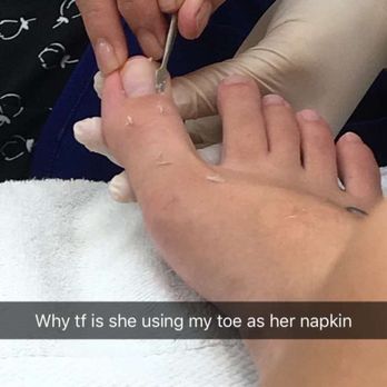 Eva Nails - Nail lady continuously wiped my nail/cuticles onto my foot and never wiped it off! I had to rinse it off in the water. Gross!! - Nail Salons Near Me - San Dimas, California Eva Nails - Nail lady continuously wiped my nail/cuticles onto my foot and never wiped it off! I had to rinse it off in the water. Gross!! - Nail Salons Near Me - San Dimas, California
