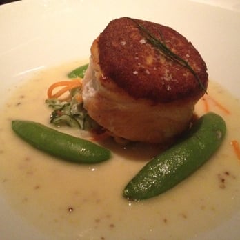 Gary Danko - Horseradish Crusted Salmon Medallion with Dilled Cucumbers and Mustard Sauce - New American Near Me - San Francisco, California