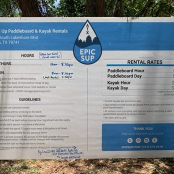 EpicSUP - Hours of operation and pricing.  IMPORTANT TO NOT: PRICE IS PER SEAT! - Rafting/Kayaking Near Me - Austin, Texas