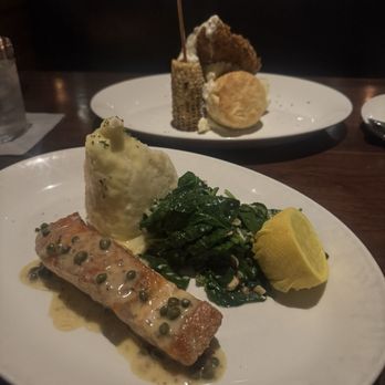 Nick's On 2nd - Salmon plate and the fried chicken in the background - New American Near Me - Long Beach, California Nick's On 2nd - Salmon plate and the fried chicken in the background - New American Near Me - Long Beach, California