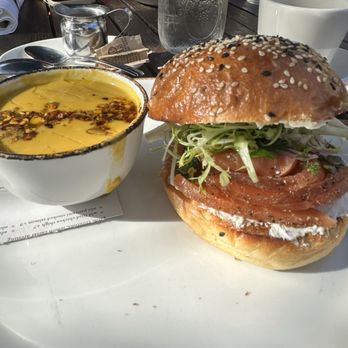 peasants FEAST - Pastrami salmon with side of butternut squash soup...delicious! - American Near Me - Solvang, California peasants FEAST - Pastrami salmon with side of butternut squash soup...delicious! - American Near Me - Solvang, California