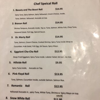 Corner Sushi - This is just the list of special rolls they have a full menu with hibachi also many more options. - Sushi Bars Near Me - St. Augustine, Florida
