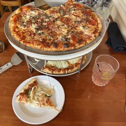 Cannova's Pizzeria - Margherita + meat lovers pizza. Watermelon mule!
