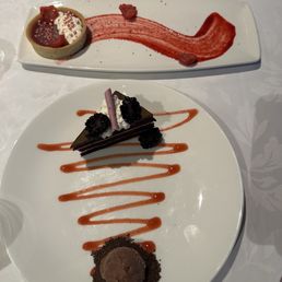 Berry tart and chocolate cake