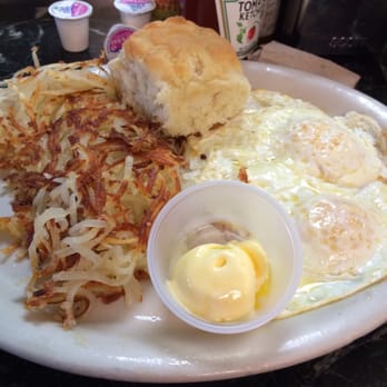 Avalon Diner - 2 egg breakfast with hash browns and a biscuit - Diners Near Me - Houston, Texas