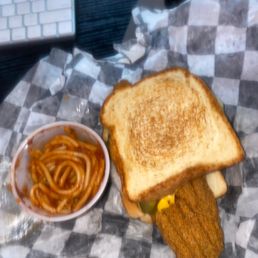 Fish Sandwich with "side" of bbq spaghetti