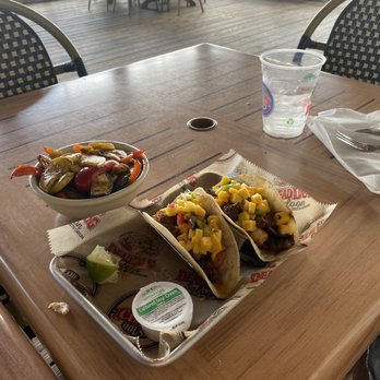 Dead Dog Saloon - Surf & turf tacos with the veggies as a side - Seafood Near Me - Murrells Inlet, South Carolina Dead Dog Saloon - Surf & turf tacos with the veggies as a side - Seafood Near Me - Murrells Inlet, South Carolina