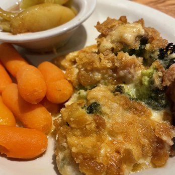 Cracker Barrel Old Country Store - Broccoli Cheddar Cheese Chicken Breast w carrots and fried apples - Breakfast & Brunch Near Me - Gainesville, Florida Cracker Barrel Old Country Store - Broccoli Cheddar Cheese Chicken Breast w carrots and fried apples - Breakfast & Brunch Near Me - Gainesville, Florida