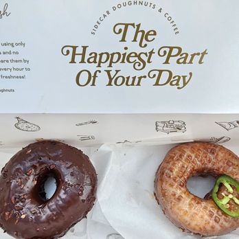 Sidecar Doughnuts & Coffee - Choc-A-Lot ($5.25) and Honey Butter Jalapeño Corncake ($5). 7/27/2025 - Donuts Near Me - Costa Mesa, California Sidecar Doughnuts & Coffee - Choc-A-Lot ($5.25) and Honey Butter Jalapeño Corncake ($5). 7/27/2025 - Donuts Near Me - Costa Mesa, California