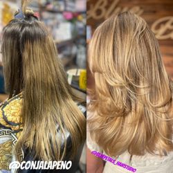 Blue Petals The Salon - She wanted to stay vibrant and rich but also wanted a lighter dimension without compromising her already bleached hair.