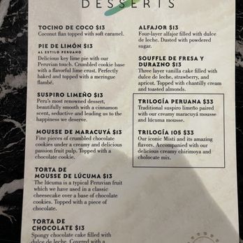 CVI.CHE 105 - Dessert Menu - Peruvian Near Me - Miami, Florida CVI.CHE 105 - Dessert Menu - Peruvian Near Me - Miami, Florida