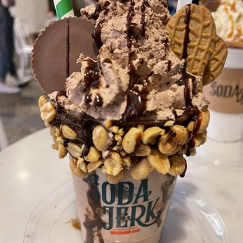 Soda Jerk - Peanut Gallery Shake in the forefront (Dulce de Leche Hot Chocolate in the background) - Ice Cream & Frozen Yogurt Near Me - Phoenix, Arizona Soda Jerk - Peanut Gallery Shake in the forefront (Dulce de Leche Hot Chocolate in the background) - Ice Cream & Frozen Yogurt Near Me - Phoenix, Arizona