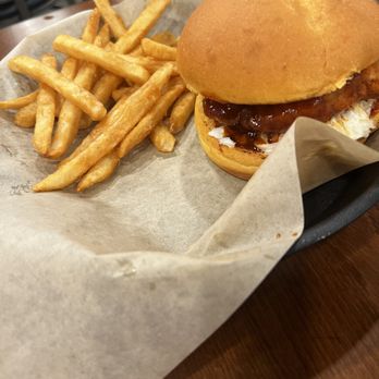 Keystone Pub Grub - Hot Honey Chicken Sandwich with fries - Burgers Near Me - Keystone, South Dakota Keystone Pub Grub - Hot Honey Chicken Sandwich with fries - Burgers Near Me - Keystone, South Dakota