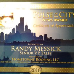 HomeTowne Roofing - Customer Service Award 2016