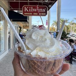 Kilwins Ice Cream - Chocolate - Fudge - Chocolate Fudge Sunday in Waffle cone.