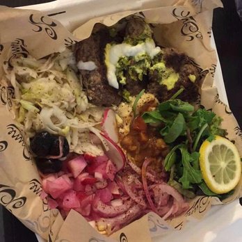 Dune - Hummus and lamb plate! Love the sides of pickles - Falafel Near Me - Los Angeles, California